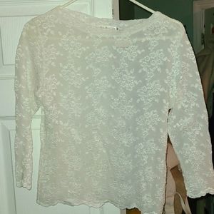 Lace blouse, dressy, boat neck, long sleeves, semi sheer, size  medium.